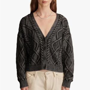 Lucky Brand Women’s Cable Knit Cardigan Sweater XL Chunky Knit Boho Cozy